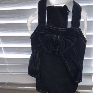 Black Denim Dog Dress with Bow